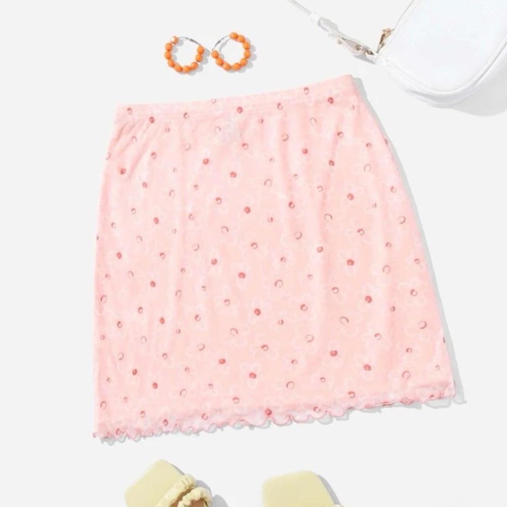 Lettuce Trim Floral Mesh Skirt